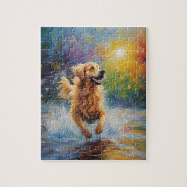 Happy Golden Retriever In Water Jigsaw Puzzle (Vertical)