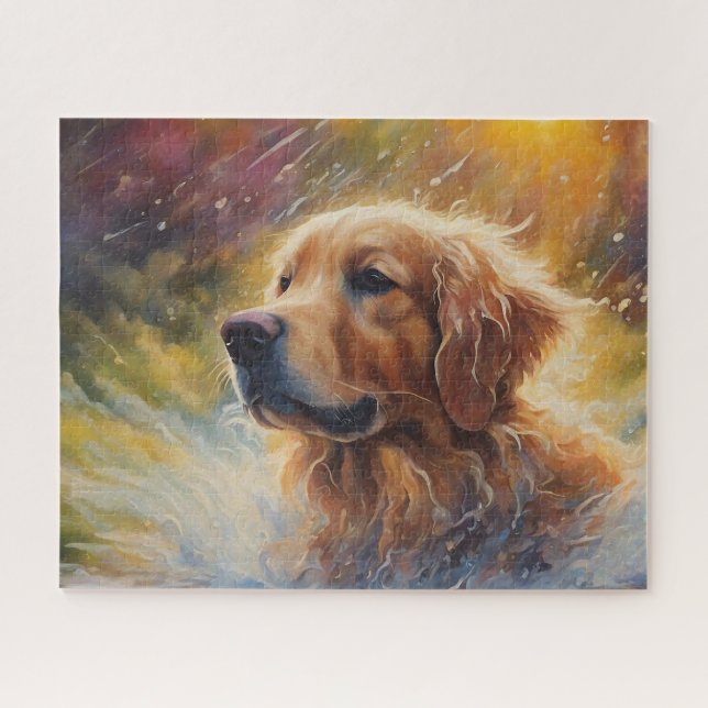 Happy Golden Retriever In Water Jigsaw Puzzle (Horizontal)