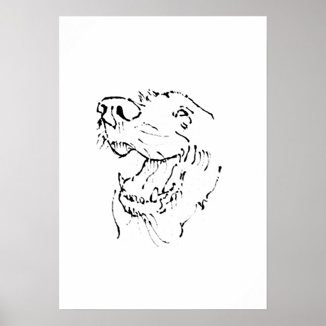 Happy Golden Retriever Ink Illustration, Wall Art (Front)