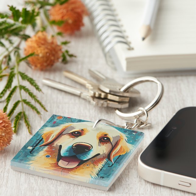 Happy Golden Retriever Keychain (Front Right)