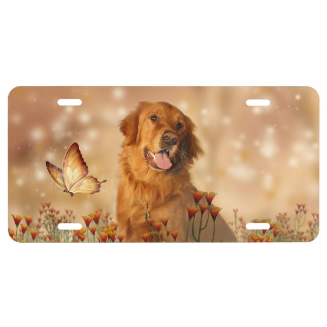 Happy Golden Retriever License Plate (Front)