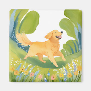 Happy Golden Retriever   Light Watercolor Card Magnet