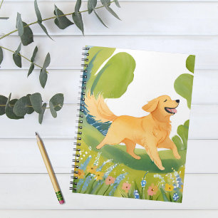 Happy Golden Retriever   Light Watercolor Card Notebook
