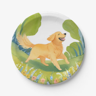 Happy Golden Retriever   Light Watercolor Dog Paper Plates