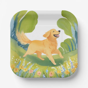 Happy Golden Retriever Light Watercolor Dog Paper Plates