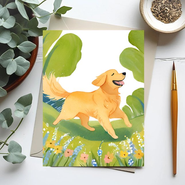 Happy Golden Retriever | Light Watercolor Painting Postcard (Creator Uploaded)