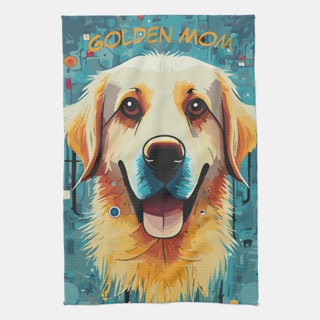 Happy Golden Retriever Mom Kitchen Towel (Vertical)