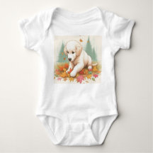 Happy Golden Retriever Puppy in Leaves