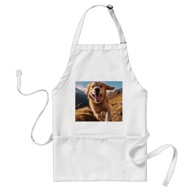 Happy Golden Retriever Running  Adult Apron (Front)