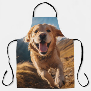 Happy Golden Retriever Running Apron