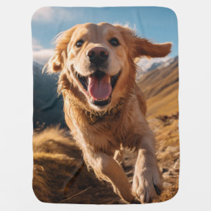 Happy Golden Retriever Running Baby Blanket