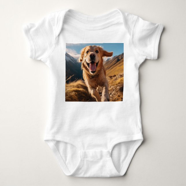 Happy Golden Retriever Running  Baby Bodysuit (Front)