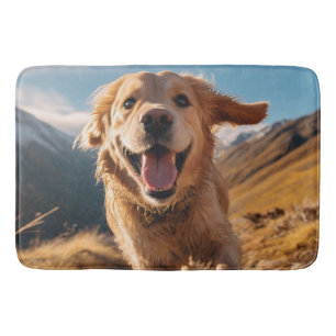 Happy Golden Retriever Running  Bath Mat
