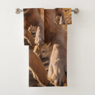 Happy Golden Retriever Running  Bath Towel Set