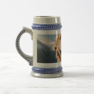 Happy Golden Retriever Running Beer Stein
