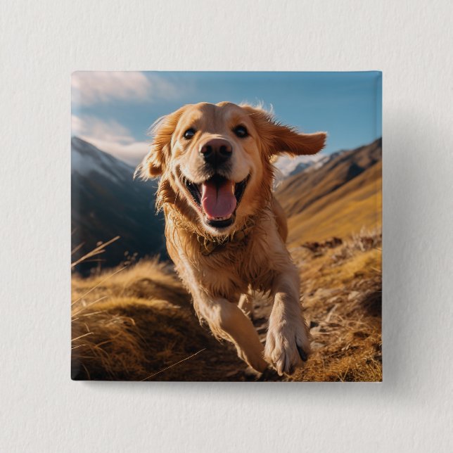 Happy Golden Retriever Running  Button (Front)