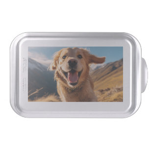 Happy Golden Retriever Running  Cake Pan