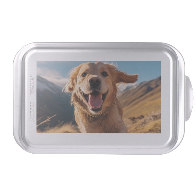 Happy Golden Retriever Running  Cake Pan (Front)