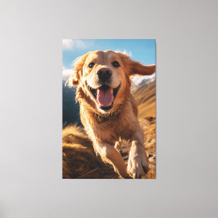 Happy Golden Retriever Running Canvas Print