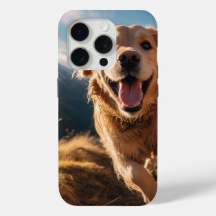 Happy Golden Retriever Running iPhone 15 Pro Case