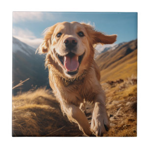 Happy Golden Retriever Running  Ceramic Tile