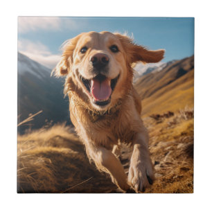 Happy Golden Retriever Running  Ceramic Tile
