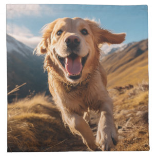 Happy Golden Retriever Running  Cloth Napkin