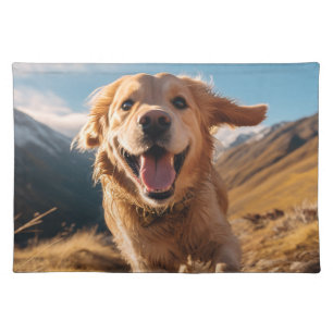 Happy Golden Retriever Running  Cloth Placemat