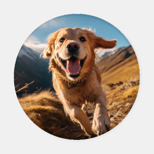 Happy Golden Retriever Running  Coaster Set
