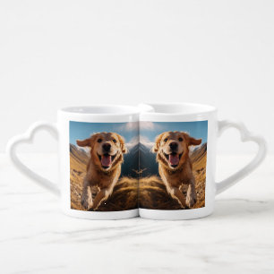 Happy Golden Retriever Running Coffee Mug Set