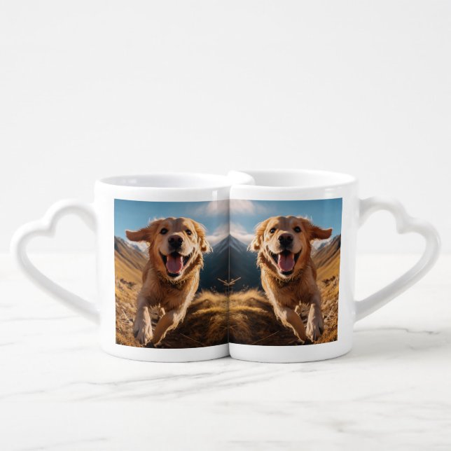 Happy Golden Retriever Running  Coffee Mug Set (Front Nesting)