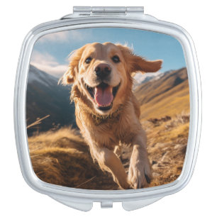 Happy Golden Retriever Running Compact Mirror