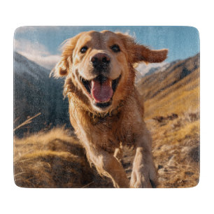 Happy Golden Retriever Running  Cutting Board