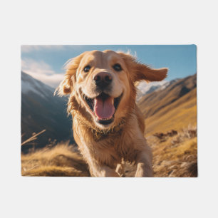Happy Golden Retriever Running Doormat