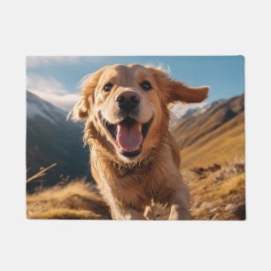 Happy Golden Retriever Running Doormat