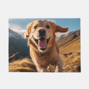 Happy Golden Retriever Running  Doormat