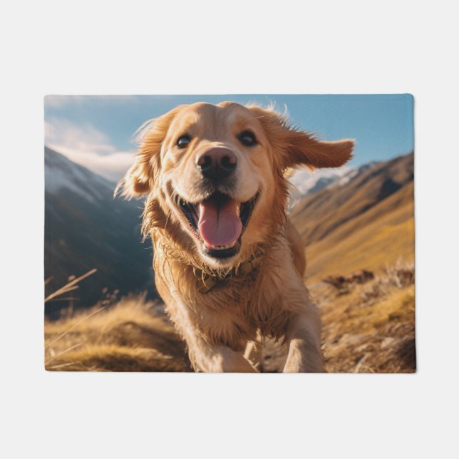 Happy Golden Retriever Running  Doormat (Front)