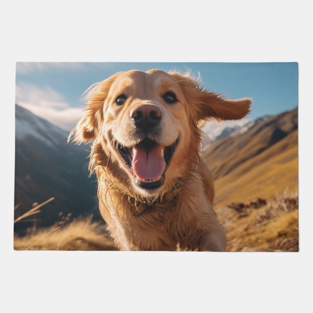 Happy Golden Retriever Running  Doormat (Front)