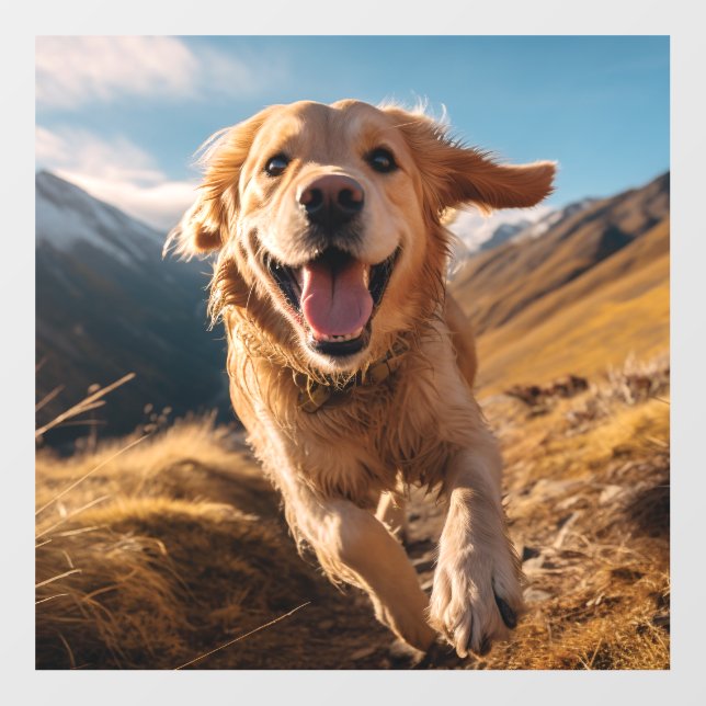 Happy Golden Retriever Running  Floor Decals (Front)