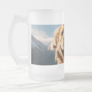 Happy Golden Retriever Running Frosted Glass Beer Mug