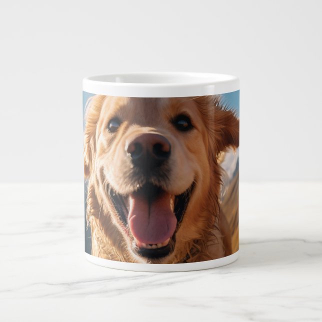 Happy Golden Retriever Running  Giant Coffee Mug (Front)