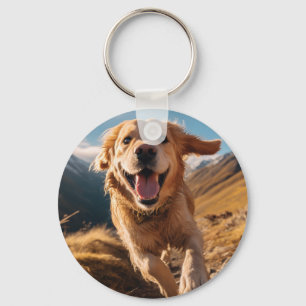 Happy Golden Retriever Running Keychain