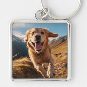 Happy Golden Retriever Running  Keychain