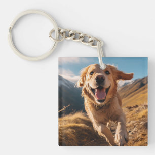 Happy Golden Retriever Running Keychain