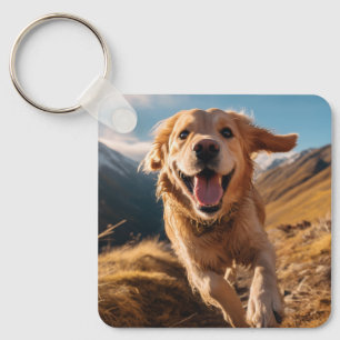 Happy Golden Retriever Running Keychain