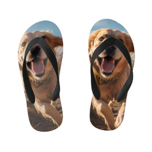 Happy Golden Retriever Running  Kid's Flip Flops