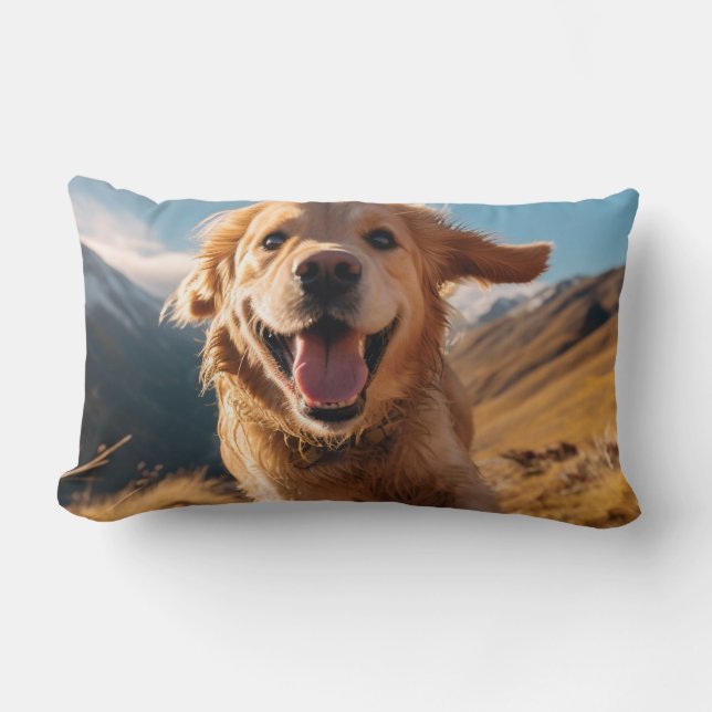 Happy Golden Retriever Running  Lumbar Pillow (Front)
