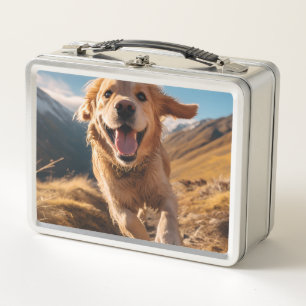 Happy Golden Retriever Running Metal Lunch Box