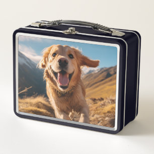 Happy Golden Retriever Running Metal Lunch Box