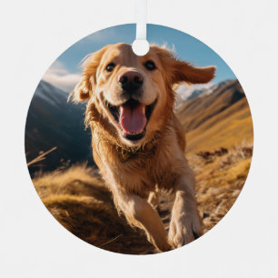 Happy Golden Retriever Running Metal Ornament